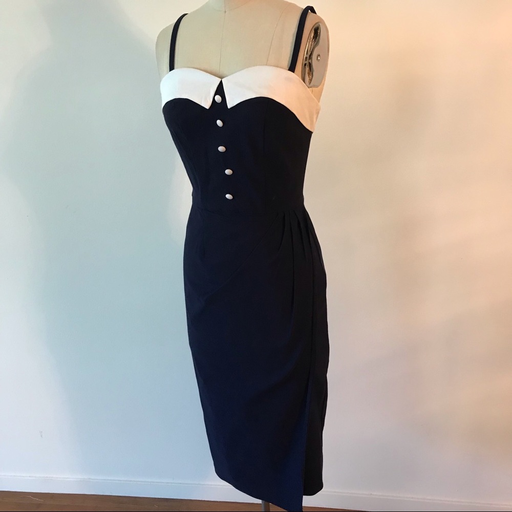 Stop Staring Fitted Bombshell Dress Navy White S
